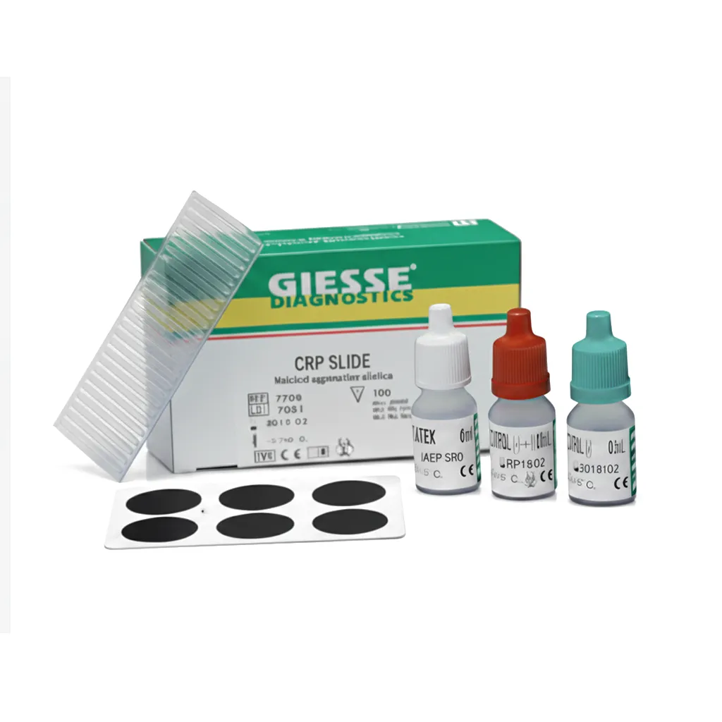 کیت سرولوژی CRP SLIDE ساخت GIESSE DIAGNOSTICS برای تشخیص سریع التهاب. کیت CRP لاتکس ساخت GIESSE DIAGNOSTICS برای تشخیص سریع التهاب.