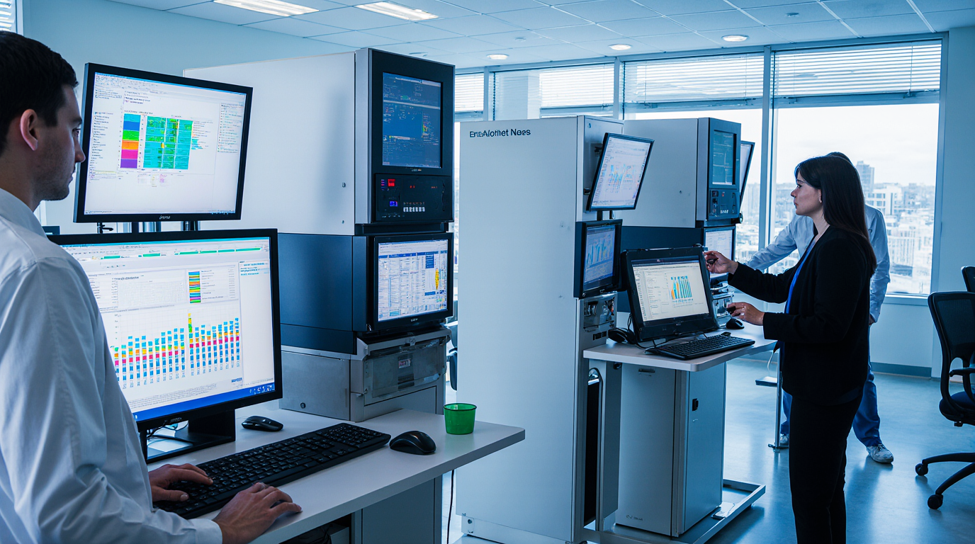 آنالایزر بیوشیمی و سلکانتر هماتولوژی در حال کار در آزمایشگاه مجهز